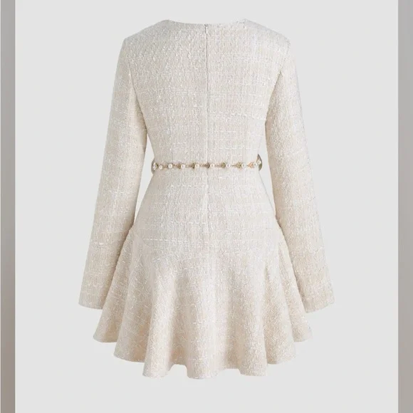 Cider Cream Fit and Flare Bell Sleeve Tweed Dress - Picture 4 of 4